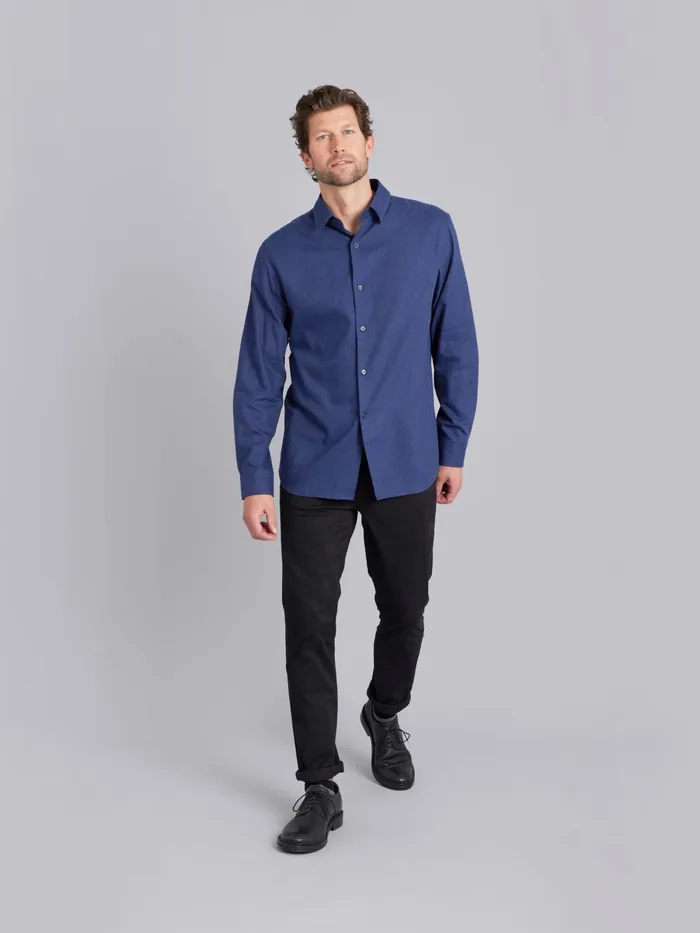 Agns B Shirts Men Midnight Blue Cotton Longsleeve Andy Shirt