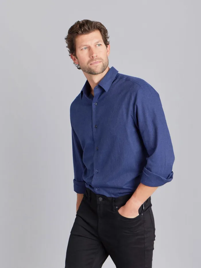 Agns B Shirts Men Midnight Blue Cotton Longsleeve Andy Shirt