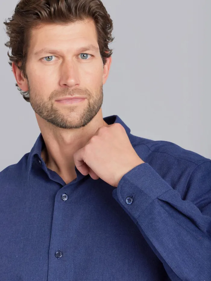 Agns B Shirts Men Midnight Blue Cotton Longsleeve Andy Shirt