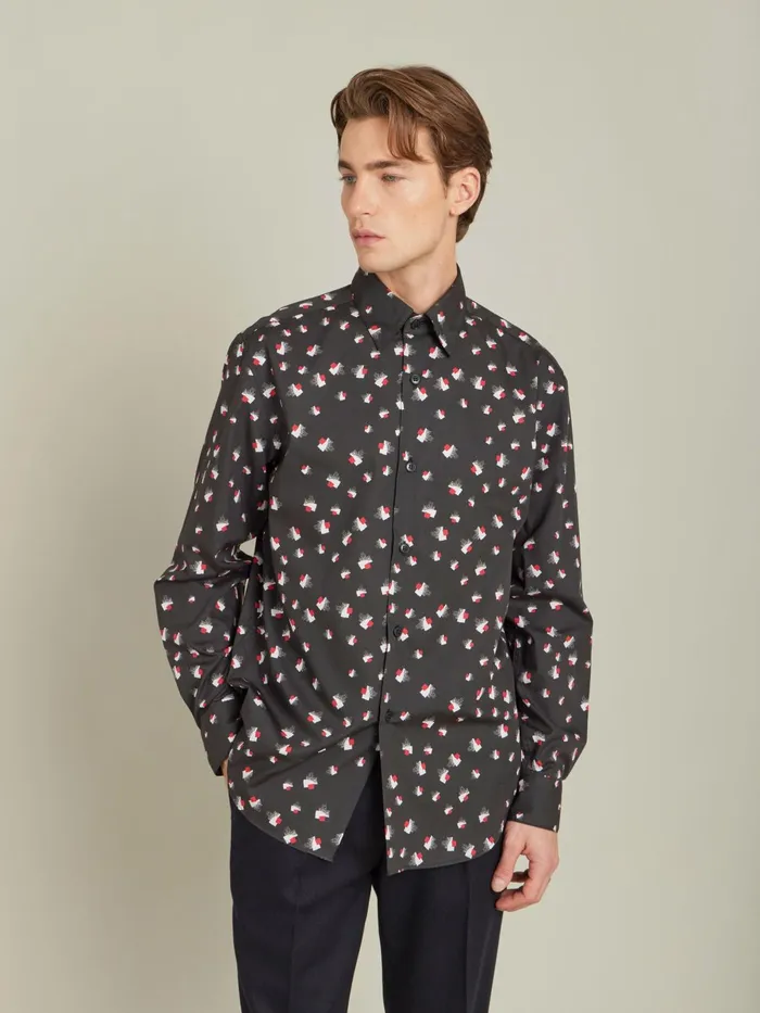 Agns B Shirts Men Red Cotton Geometric Print Andy Shirt