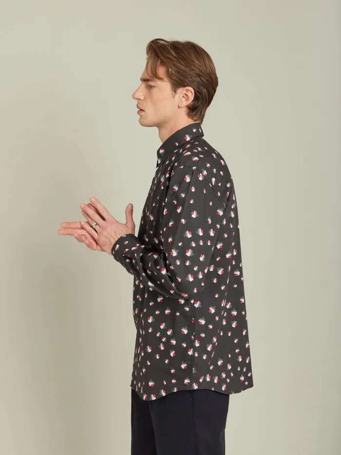 Agns B Shirts Men Red Cotton Geometric Print Andy Shirt