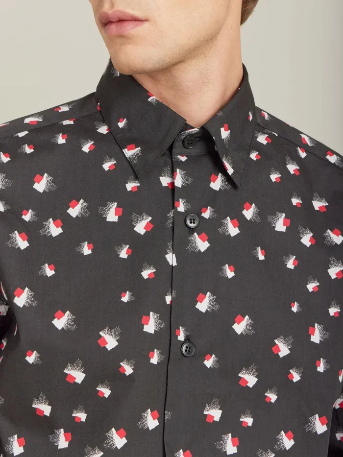 Agns B Shirts Men Red Cotton Geometric Print Andy Shirt