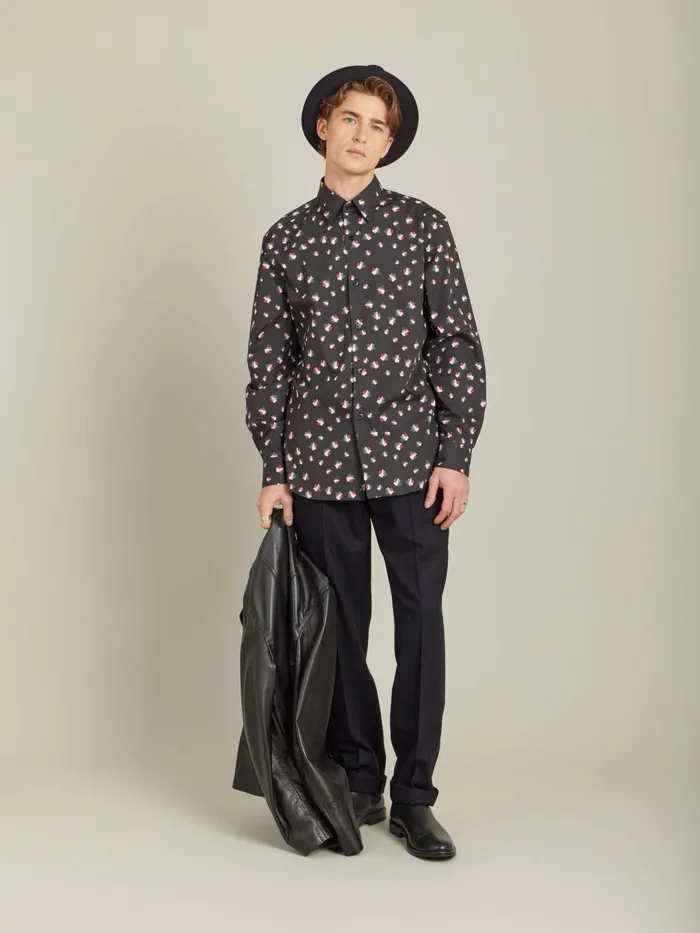 Agns B Shirts Men Red Cotton Geometric Print Andy Shirt