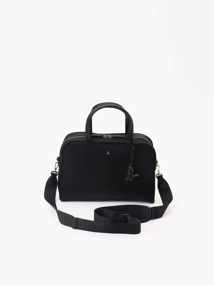 Agns B Shoulder Bags Women Black Nylon Bag With Leather Handles