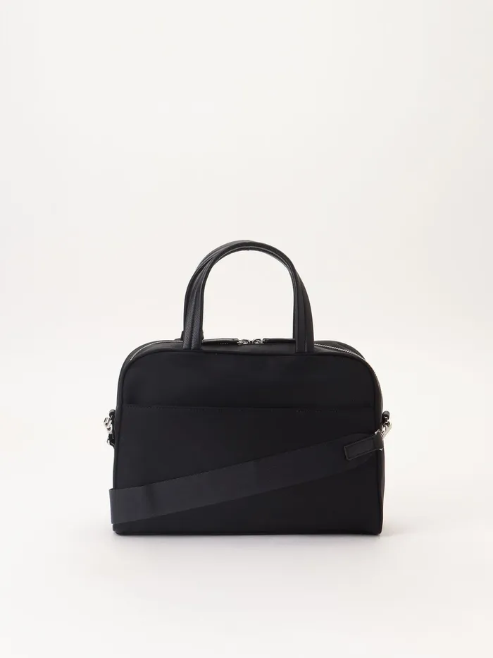Agns B Shoulder Bags Women Black Nylon Bag With Leather Handles