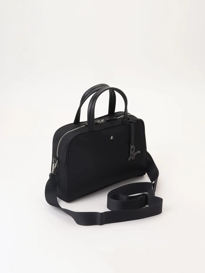 Agns B Shoulder Bags Women Black Nylon Bag With Leather Handles