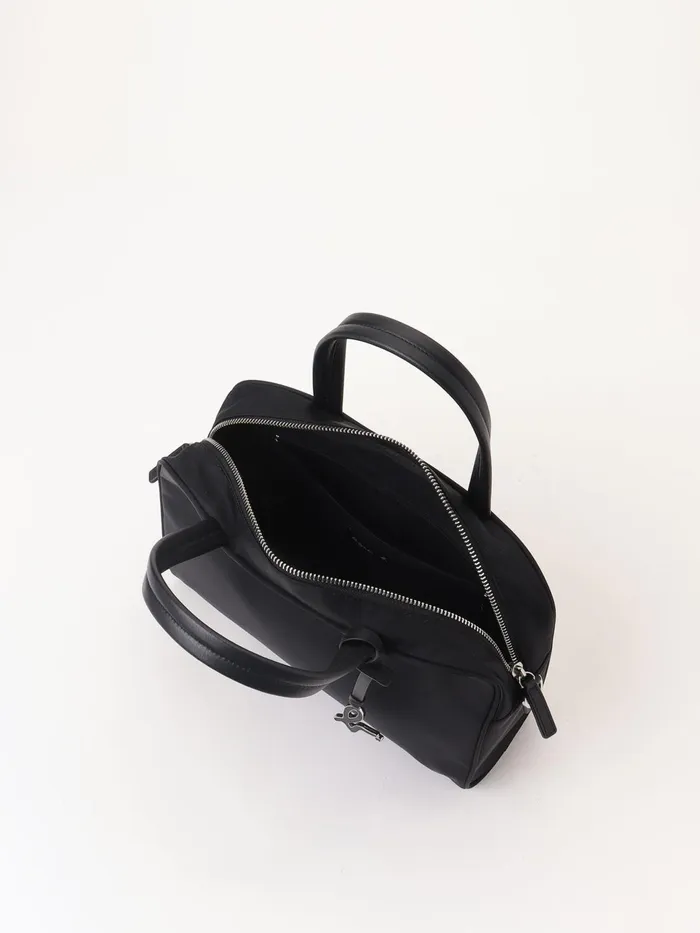 Agns B Shoulder Bags Women Black Nylon Bag With Leather Handles