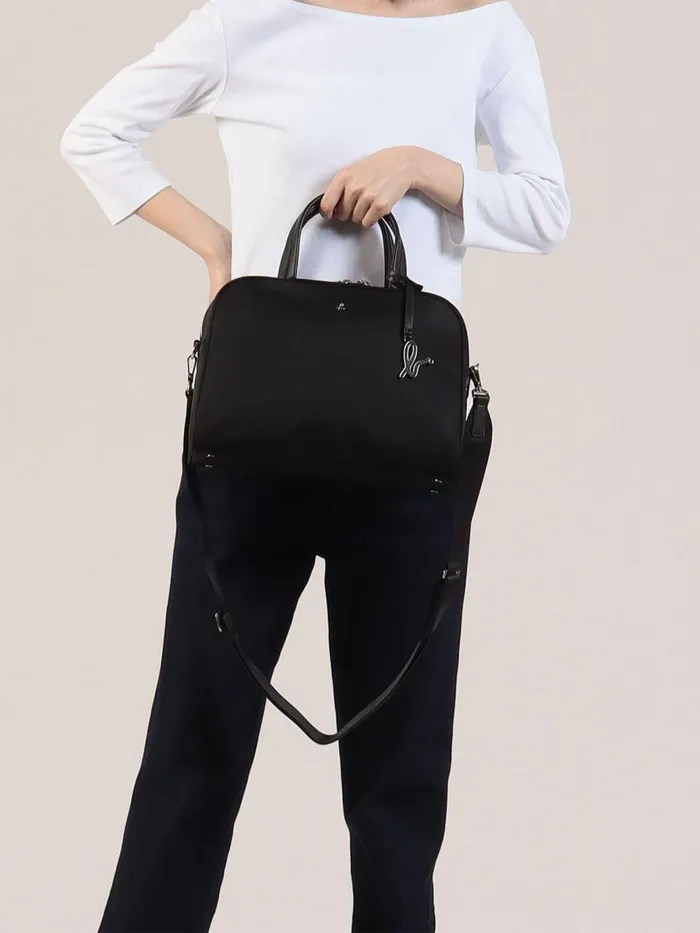 Agns B Shoulder Bags Women Black Nylon Bag With Leather Handles