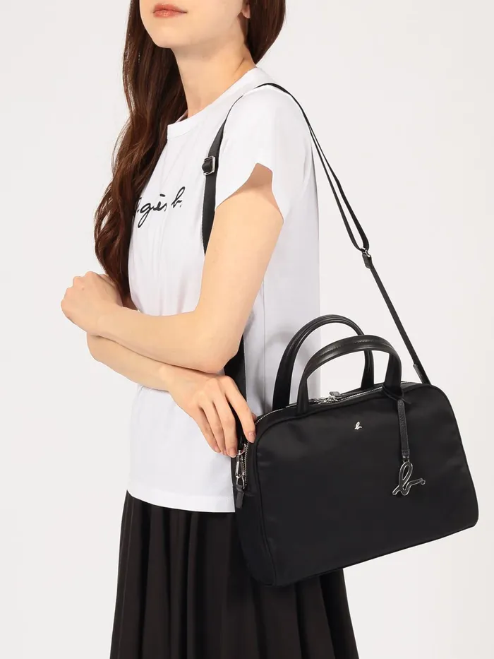 Agns B Shoulder Bags Women Black Nylon Bag With Leather Handles