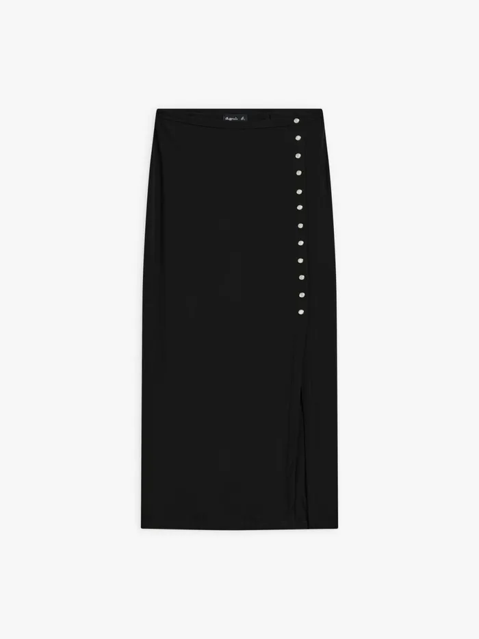 Agns B Skirts and Shorts Women Black Crpe Jersey Pearly Snap Buttons Long Skirt