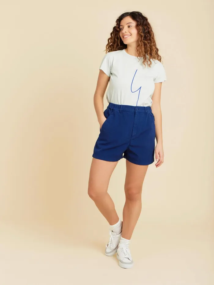 Agns B Skirts and Shorts Women Blue Cotton Straight Shorts
