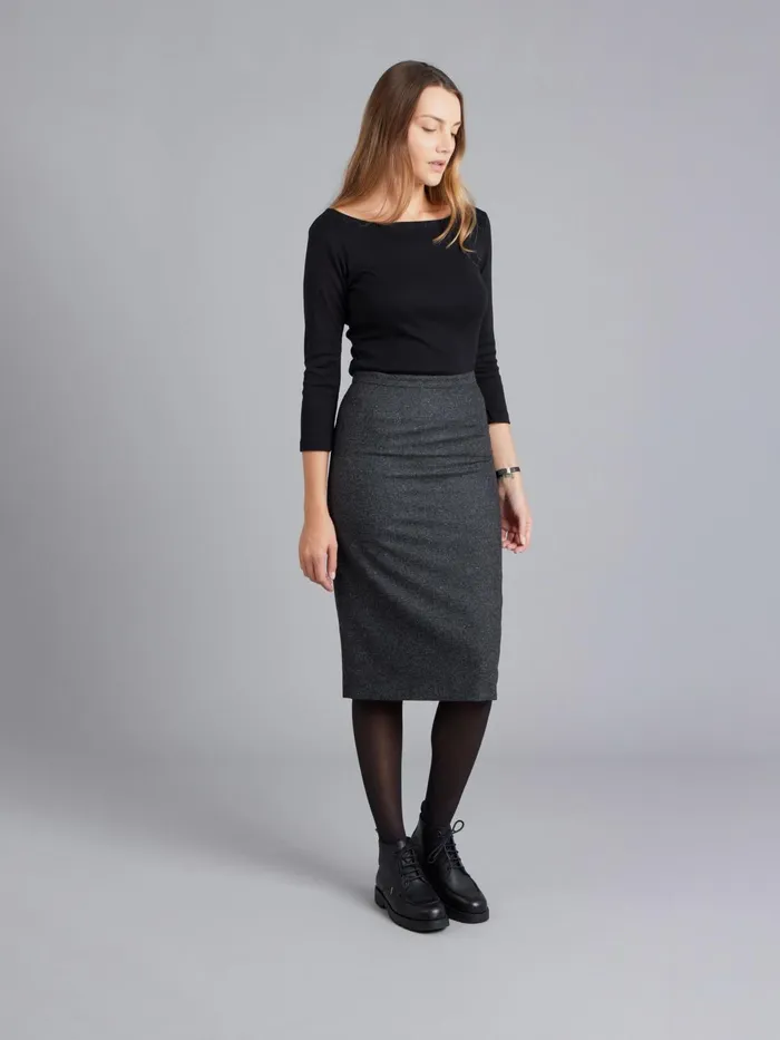 Agns B Skirts and Shorts Women Grey Tweed Woolen Fanny Pencil Skirt