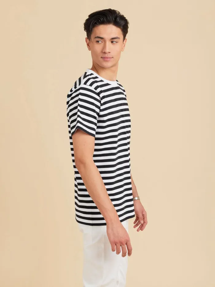 Agns B Tshirts and Polo Shirts Men Black And White Short Sleeves Striped Coulos Tshirt