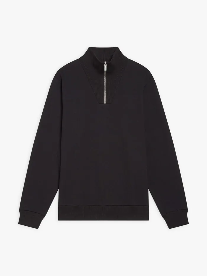 Agns B Tshirts and Polo Shirts Men Black Cotton Fleece Zip Sweatshirt