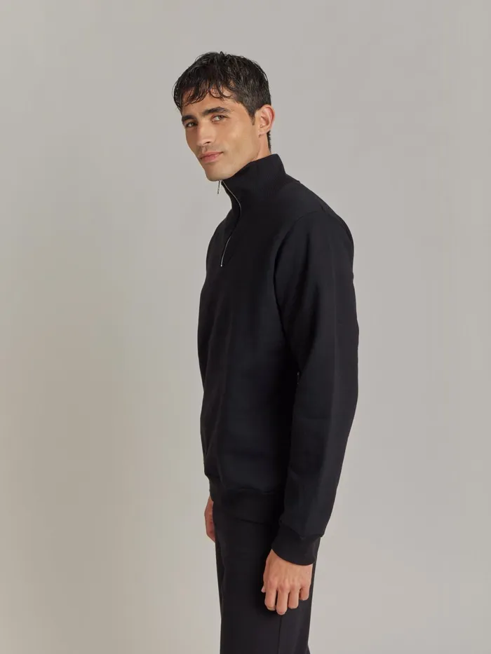 Agns B Tshirts and Polo Shirts Men Black Cotton Fleece Zip Sweatshirt