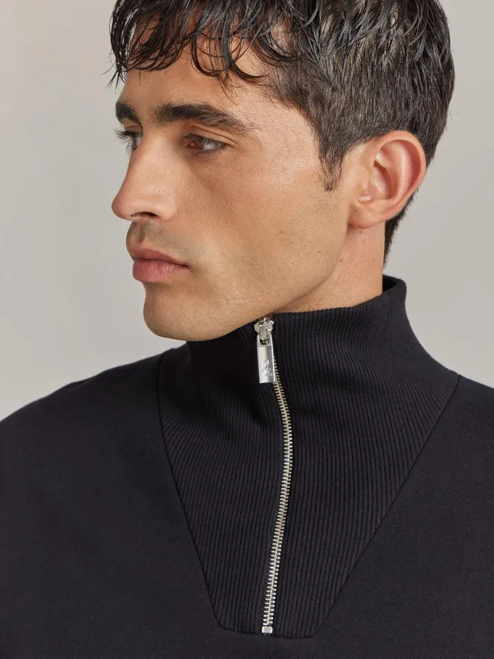 Agns B Tshirts and Polo Shirts Men Black Cotton Fleece Zip Sweatshirt