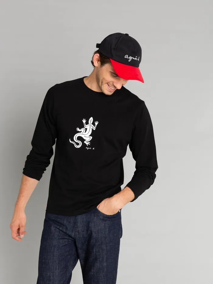 Agns B Tshirts and Polo Shirts Men Black Long Sleeves Coulos Lizard Tshirt