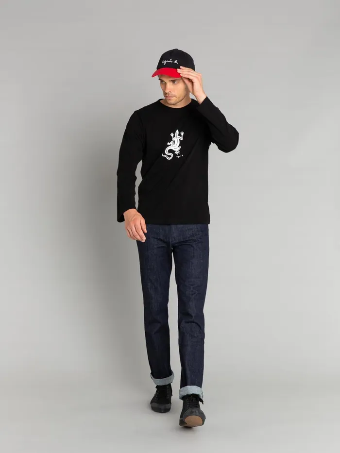Agns B Tshirts and Polo Shirts Men Black Long Sleeves Coulos Lizard Tshirt