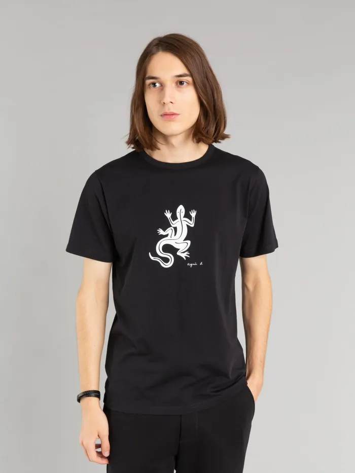 Agns B Tshirts and Polo Shirts Men Black Short Sleeves Coulos Lizard Tshirt