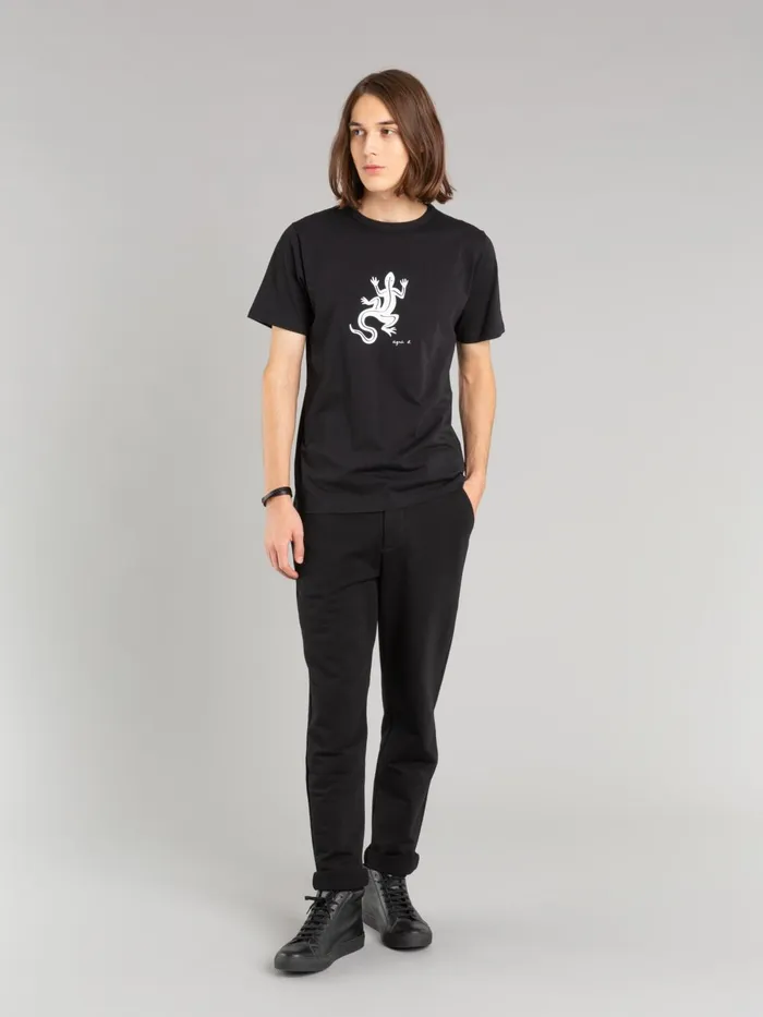 Agns B Tshirts and Polo Shirts Men Black Short Sleeves Coulos Lizard Tshirt