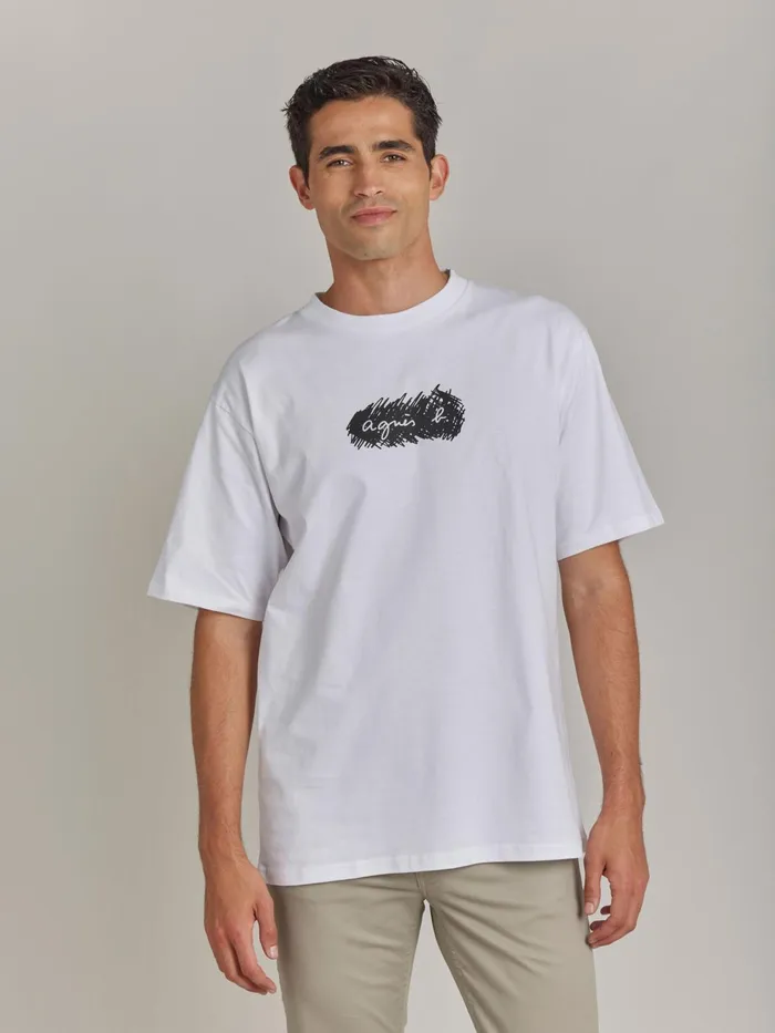 Agns B Tshirts and Polo Shirts Men White Cotton Screenprinted Christof Tshirt