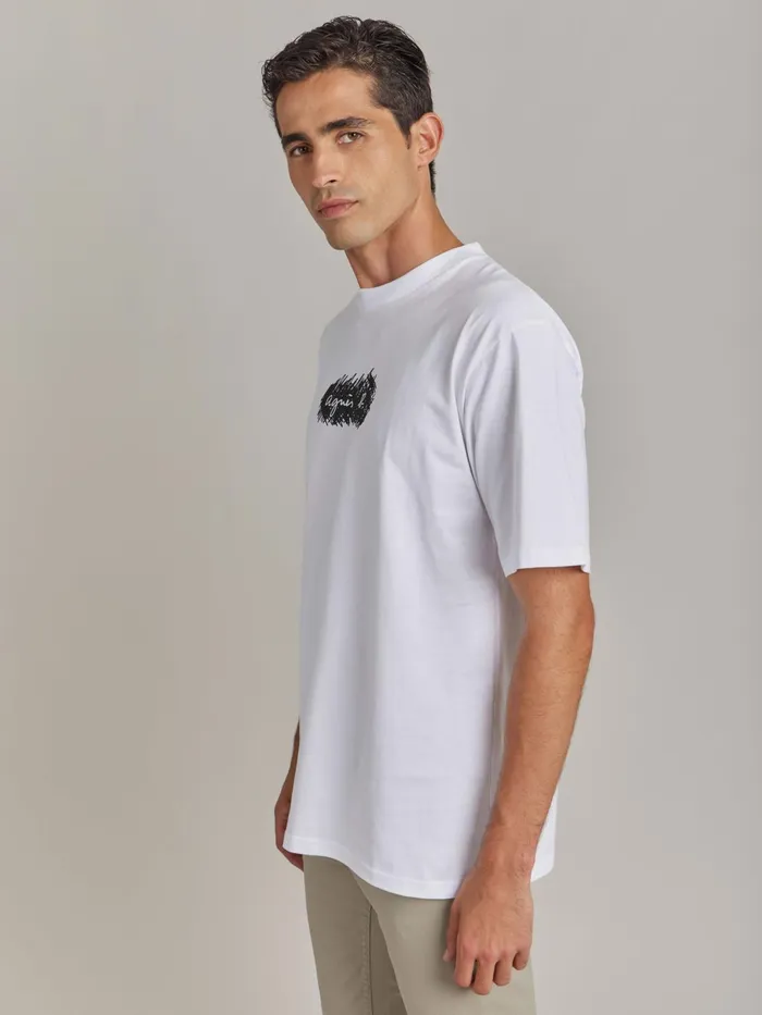 Agns B Tshirts and Polo Shirts Men White Cotton Screenprinted Christof Tshirt