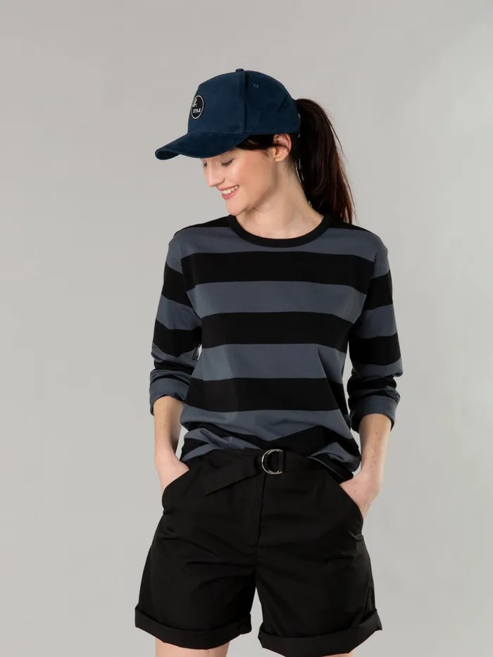 Agns B Tshirts and Tank Tops Women Black And Anthracite Cool Tshirt With Wide Stripes