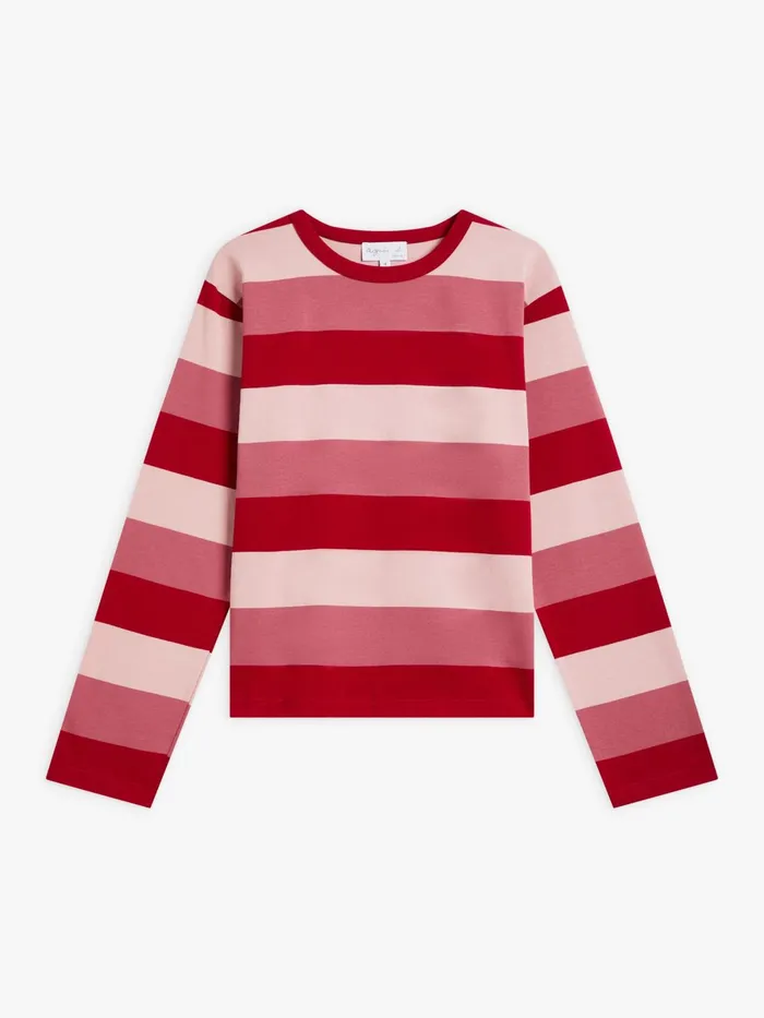 Agns B Tshirts and Tank Tops Women Red And Pink Cotton Jersey Striped Lil Cool Tshirt Agns B Tshirts and Tank Tops Women Red And Pink Cotton Jersey Striped Lil Cool Tshirt