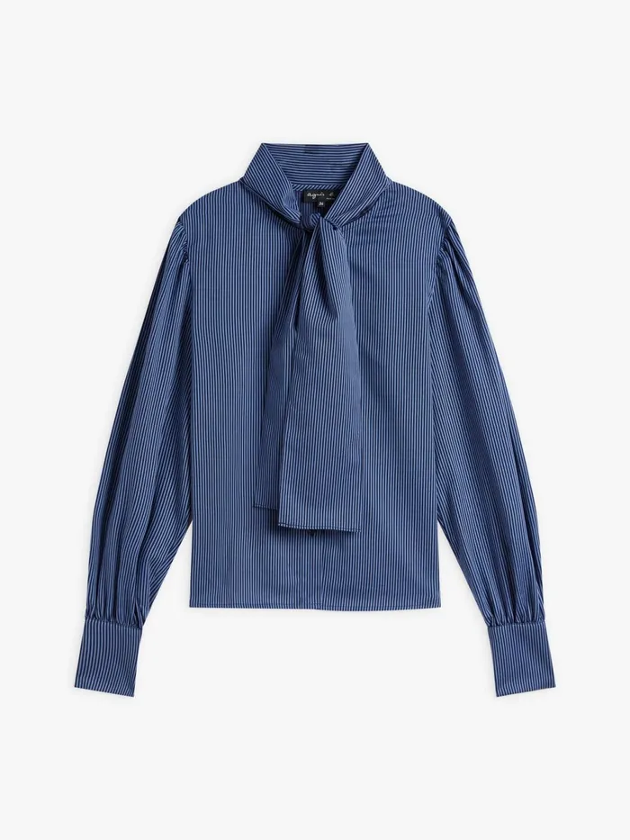 Agns B Tops and Shirts Women Blue Cotton Striped Shirt