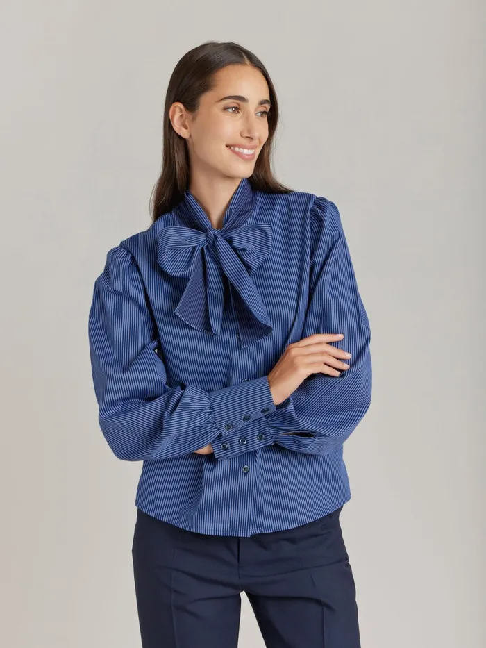 Agns B Tops and Shirts Women Blue Cotton Striped Shirt
