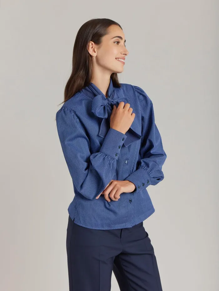 Agns B Tops and Shirts Women Blue Cotton Striped Shirt