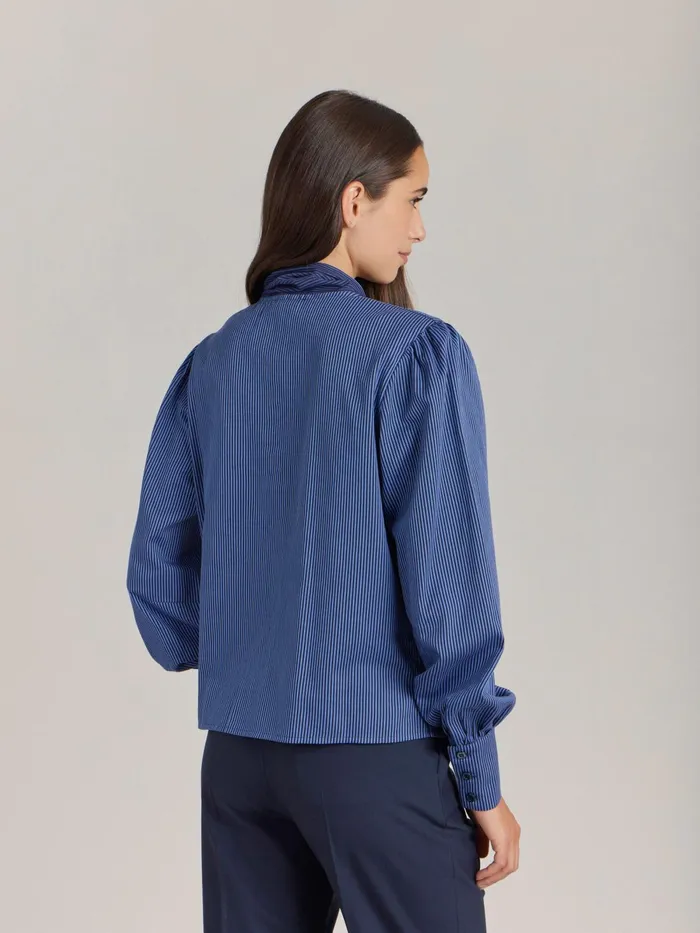 Agns B Tops and Shirts Women Blue Cotton Striped Shirt