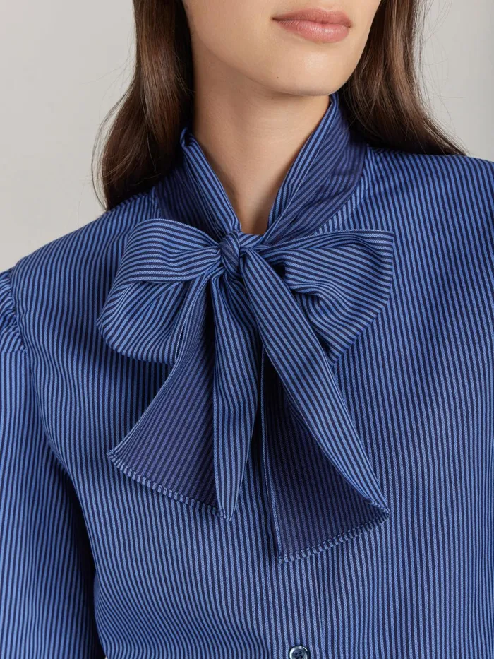 Agns B Tops and Shirts Women Blue Cotton Striped Shirt