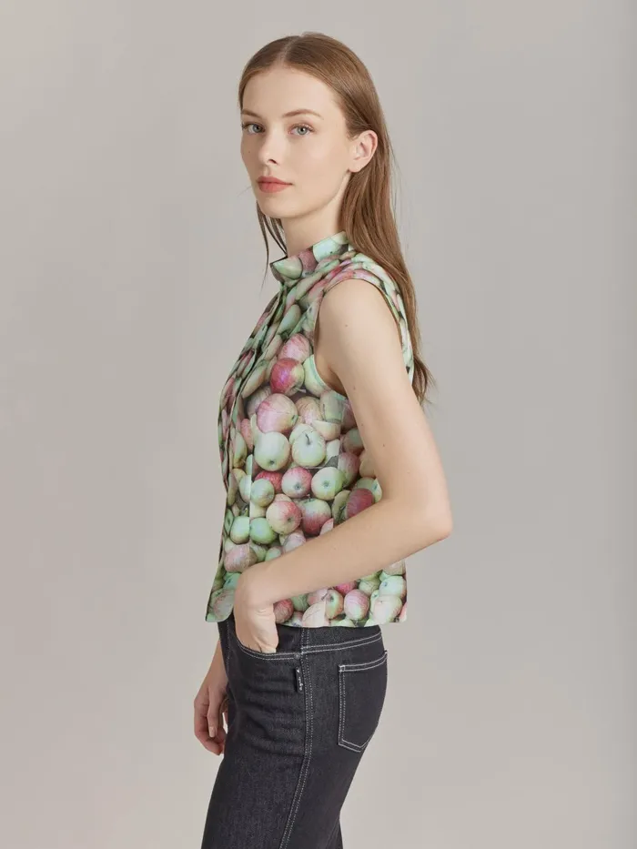 Agns B Tops and Shirts Women Cotton Apple Print Shirt