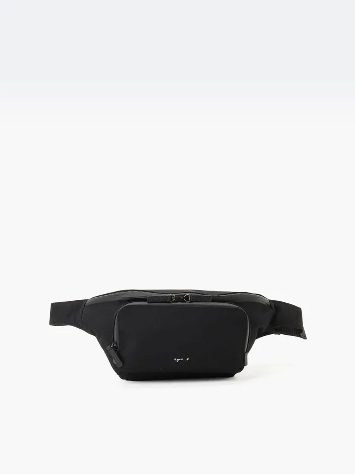Agns B Waist Bags Men Black Nylon Bum Bag With Front Pocket