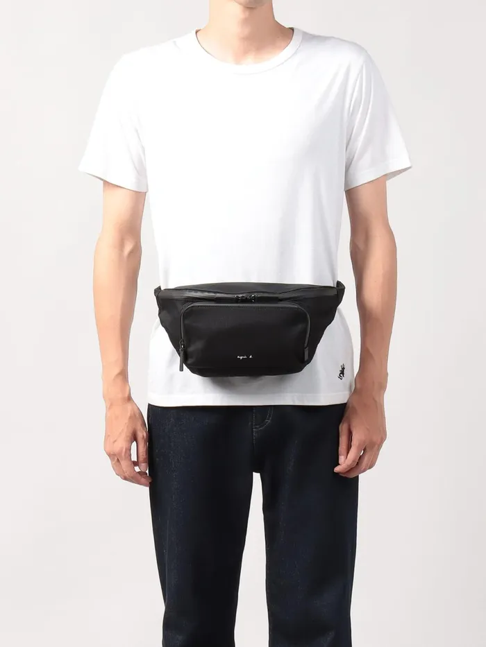Agns B Waist Bags Men Black Nylon Bum Bag With Front Pocket