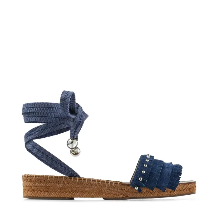 Aisha 30 Denim Suede Espadrille Sandals With Fringes And Dome Studs Denimsilver Women JIMMY CHOO Wedges Aisha 30 Denim Suede Espadrille Sandals With Fringes And Dome Studs Denimsilver Women JIMMY CHOO Wedges