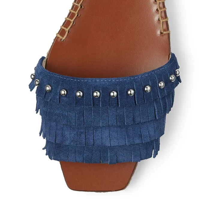 Aisha 30 Denim Suede Espadrille Sandals With Fringes And Dome Studs Denimsilver Women JIMMY CHOO Wedges