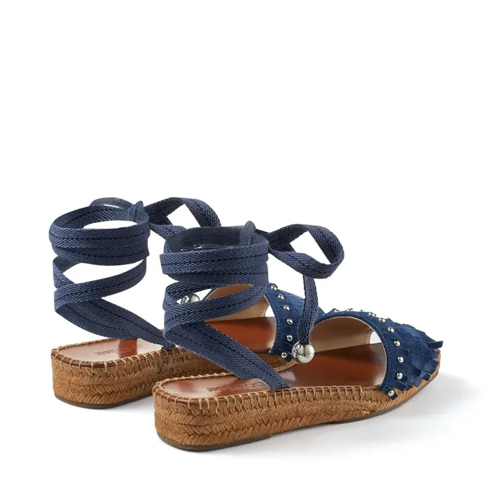 Aisha 30 Denim Suede Espadrille Sandals With Fringes And Dome Studs Denimsilver Women JIMMY CHOO Wedges