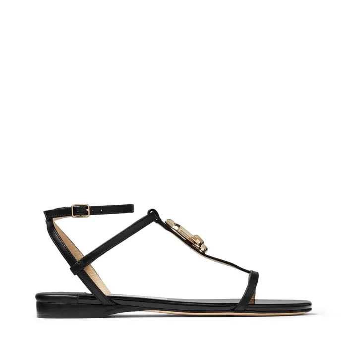 Alodie Flat Black Nappa And Patent Leather Flat Sandals Black Women JIMMY CHOO Flats Alodie Flat Black Nappa And Patent Leather Flat Sandals Black Women JIMMY CHOO Flats