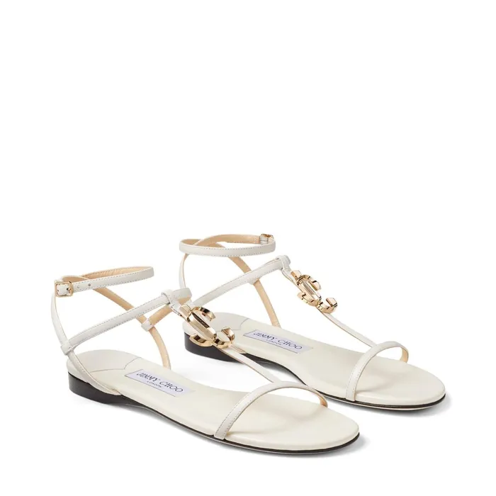 Alodie Flat Latte Nappa And Patent Leather Flat Sandals Latte Women JIMMY CHOO Flats