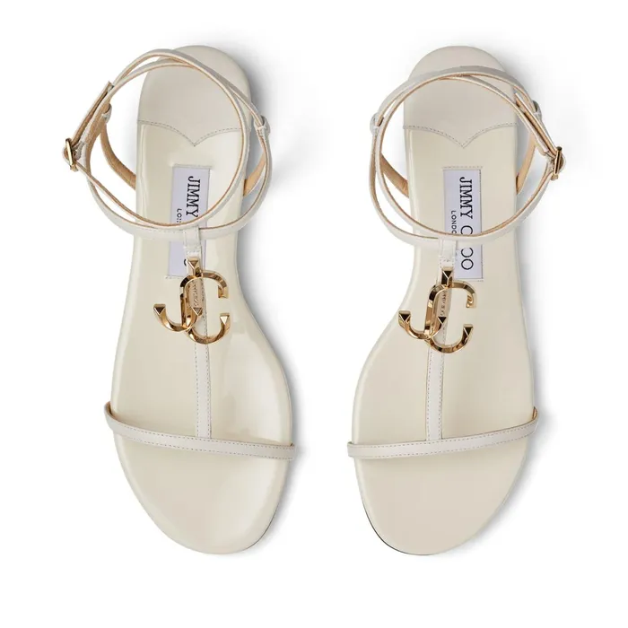 Alodie Flat Latte Nappa And Patent Leather Flat Sandals Latte Women JIMMY CHOO Flats