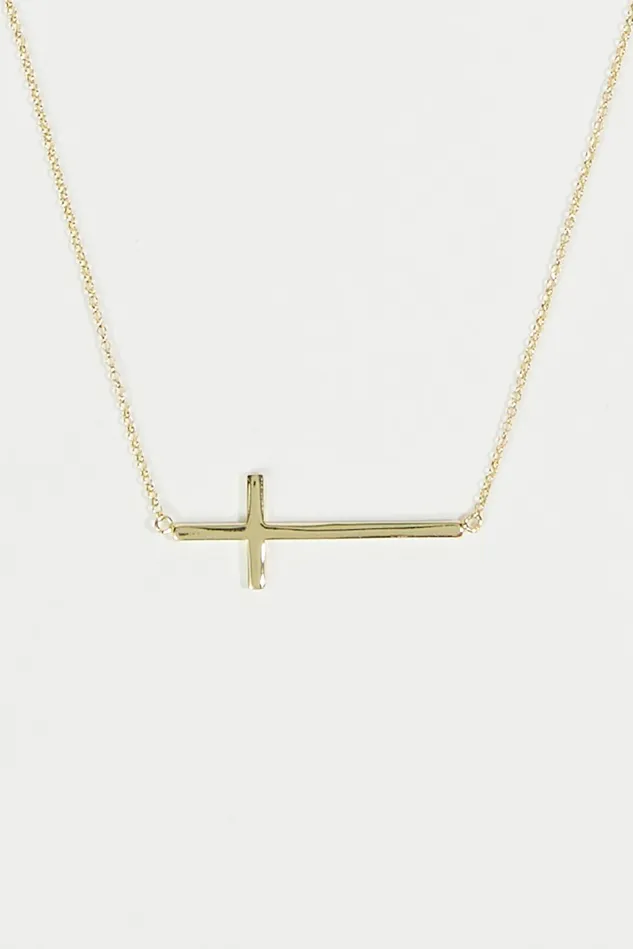 Altar039d State 18K Gold Plated Sideways Cross Necklace Women Jewelry