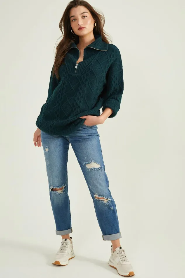 Altar039d State Camellia Quarter Zip Tunic Sweater Women Sweaters