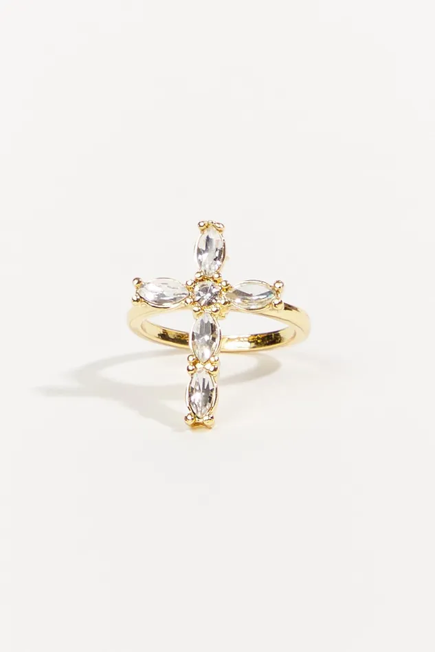 Altar039d State Crystal Baguette Cross Ring Women Jewelry