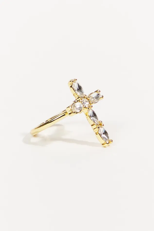 Altar039d State Crystal Baguette Cross Ring Women Jewelry