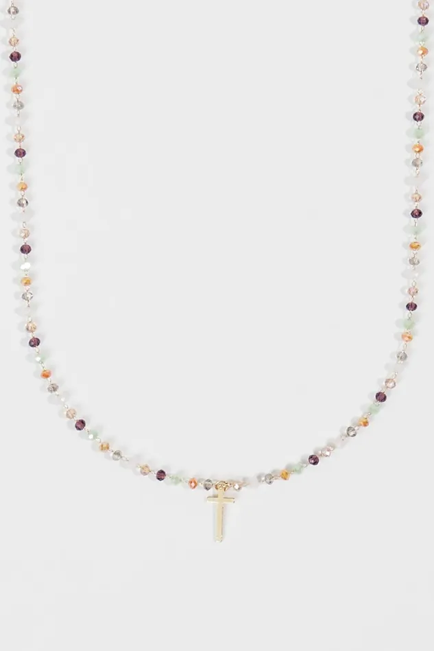Altar039d State Dainty Colorful Beaded Cross Choker Necklace Women Jewelry