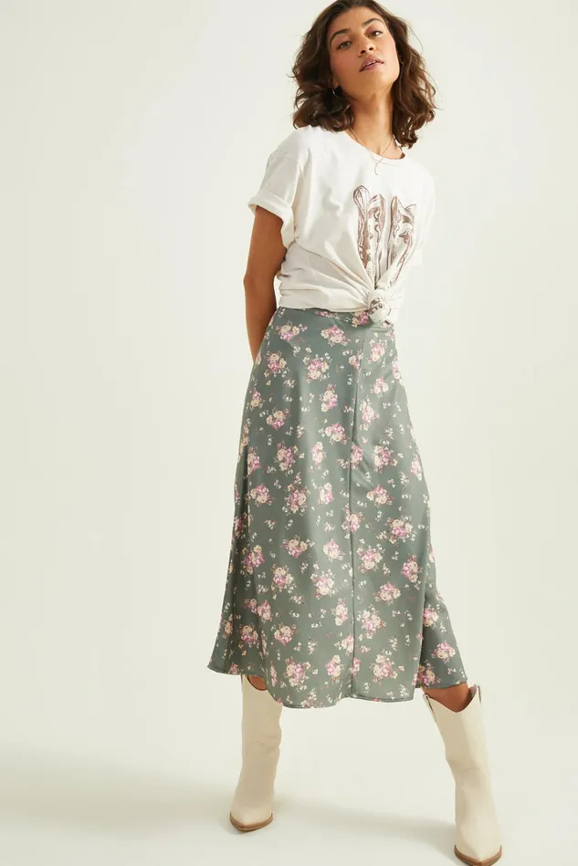 Altar039d State Emory Satin Floral Midi Skirt Women Skirts Skorts