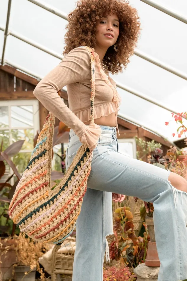 Altar039d State Grenada V Stripe Crochet Shoulder Tote Women Handbags