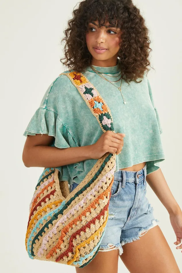 Altar039d State Grenada V Stripe Crochet Shoulder Tote Women Handbags
